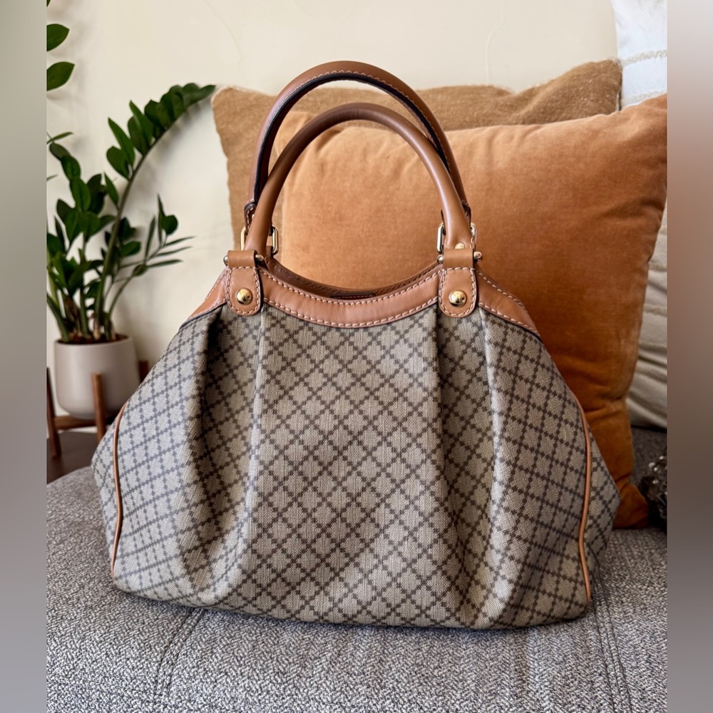 GUCCI Sukey Diamante Brown Patterned Tote Bag with Tan Leather Trim - Picture 2 of 16